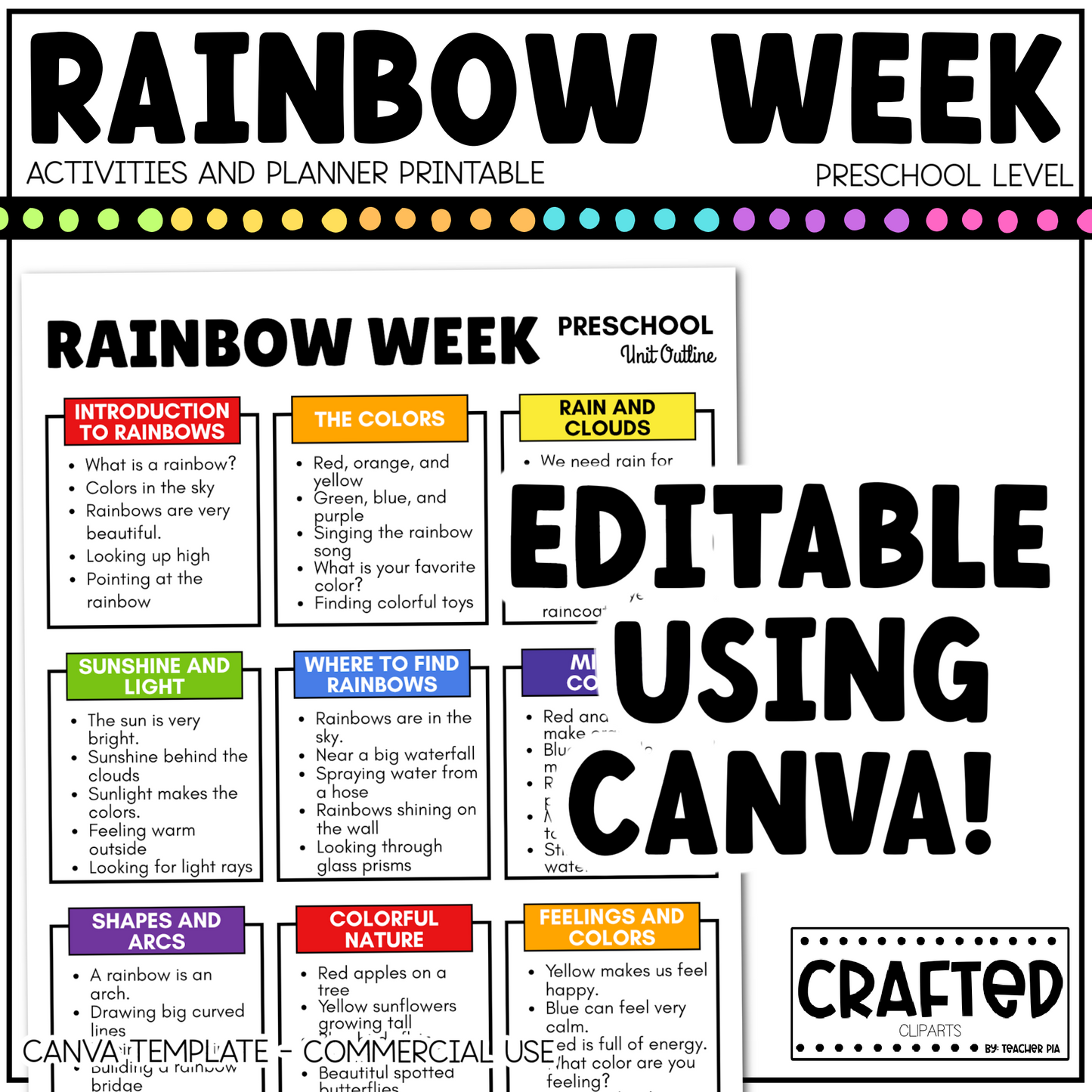 Editable Rainbow Week Activities and Planner Preschool Canva Template