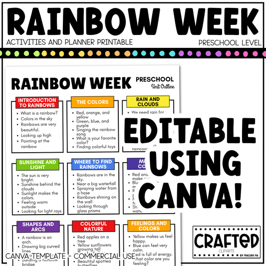 Editable Rainbow Week Activities and Planner Preschool Canva Template