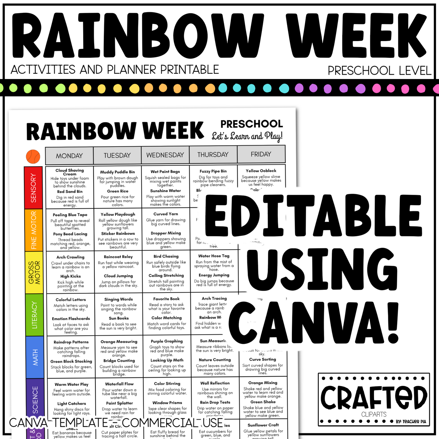 Editable Rainbow Week Activities and Planner Preschool Canva Template