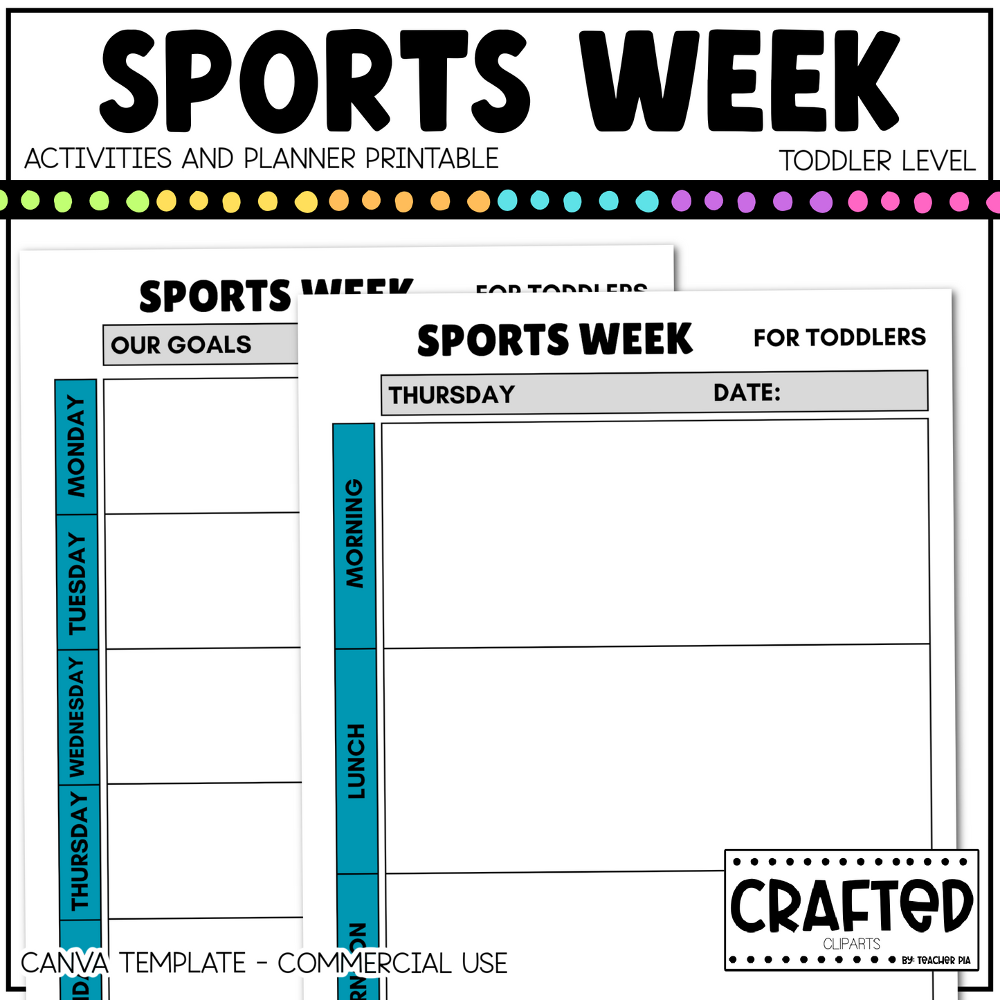 Editable Sports Week Play Activities and Planner Toddler Canva Template 2-4yo