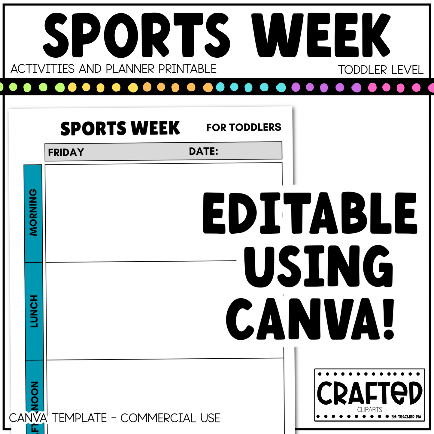 Editable Sports Week Play Activities and Planner Toddler Canva Template 2-4yo