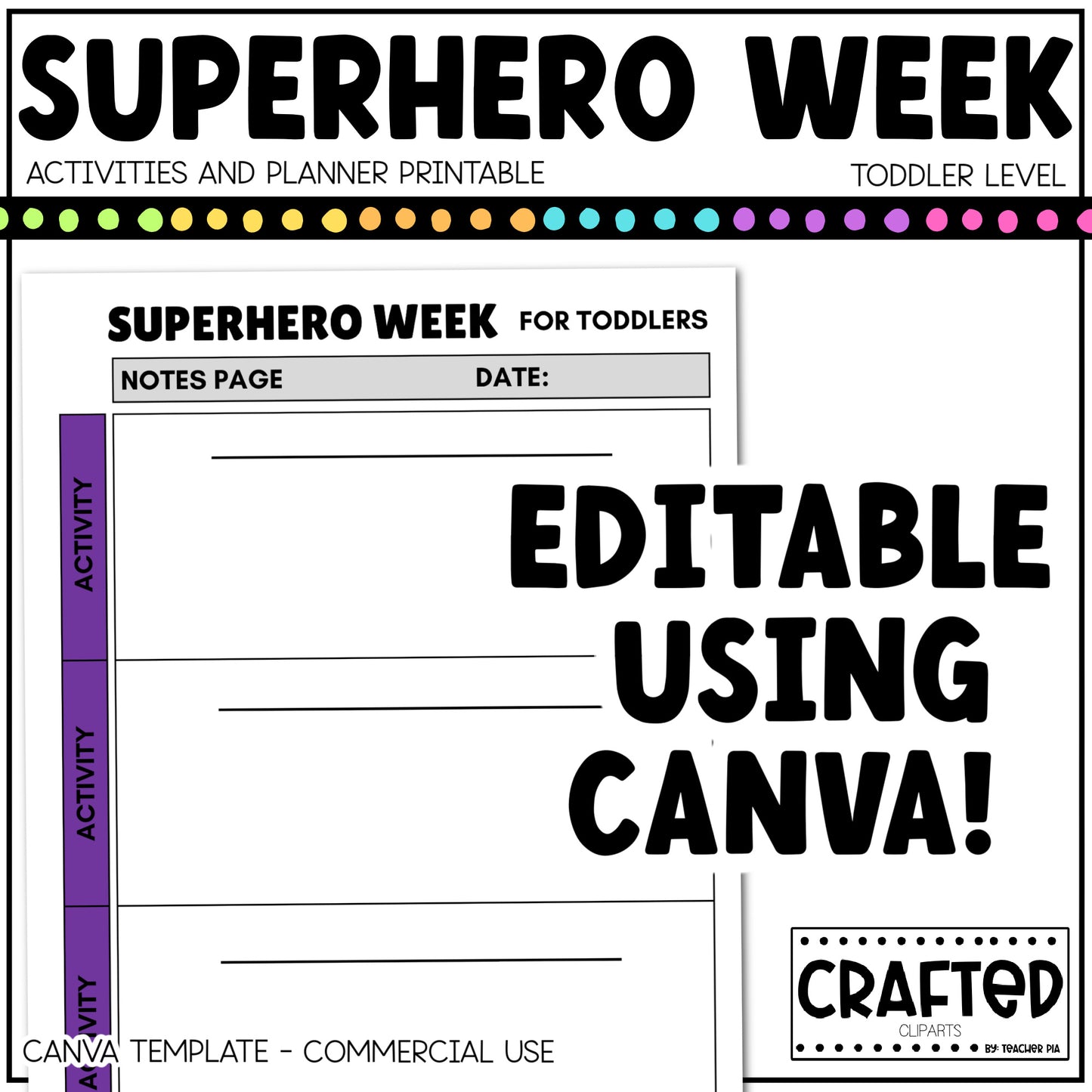 Editable Superhero Week Play Activities and Planner Toddler Canva Template 2-4yo