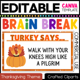 Editable Thanksgiving Turkey Says Virtual Brain Break Game Canva Template Slides