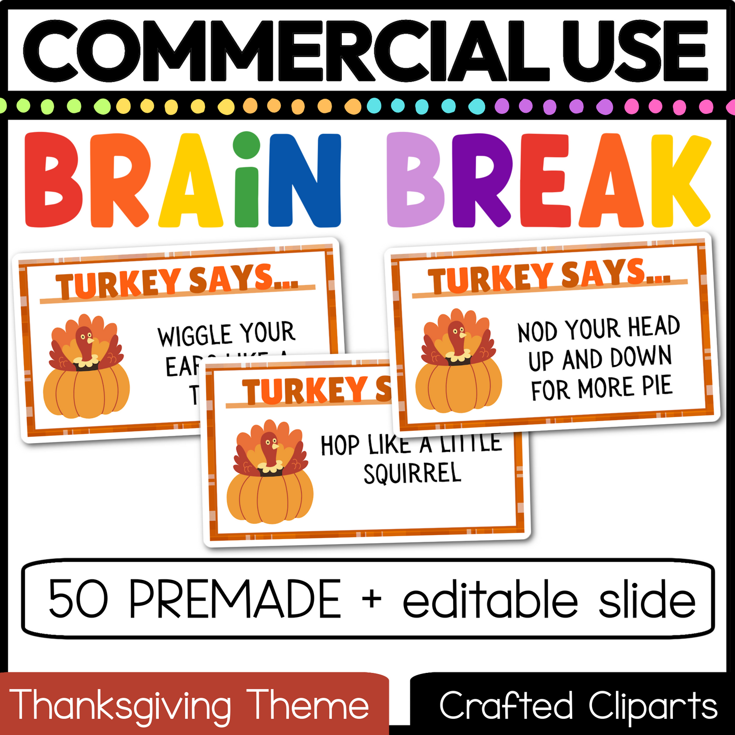 Editable Thanksgiving Turkey Says Virtual Brain Break Game Canva Template Slides